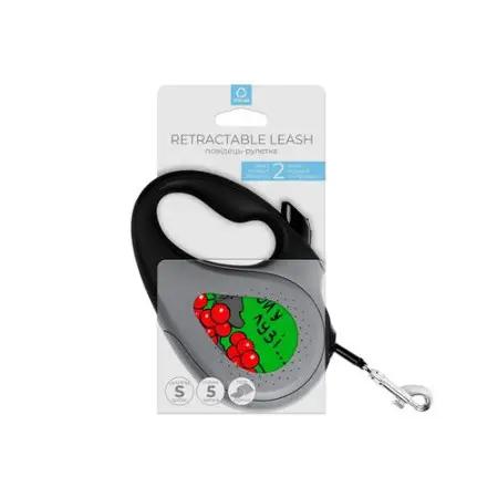 Поводок-рулетка для собак WAUDOG R-leash, рисунок Калина, S, до 15 кг, 5 м, светоотражающая лента черный