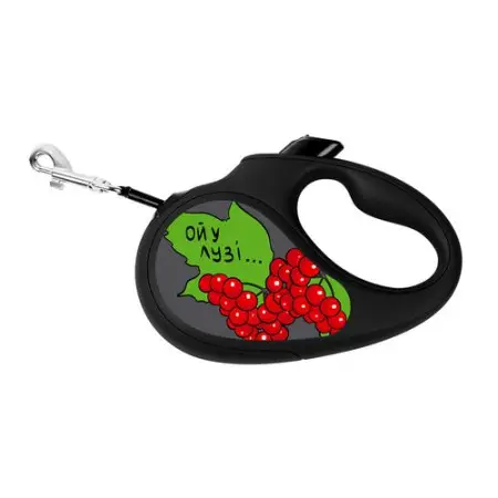 Поводок-рулетка для собак WAUDOG R-leash, рисунок Калина, S, до 15 кг, 5 м, светоотражающая лента черный