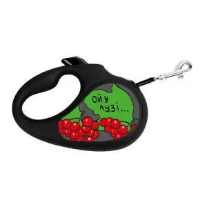 Повідець-рулетка для собак WAUDOG R-leash, малюнок "Калина", XS, до 12 кг, 3 м, світловідбиваюча стрічка чорний