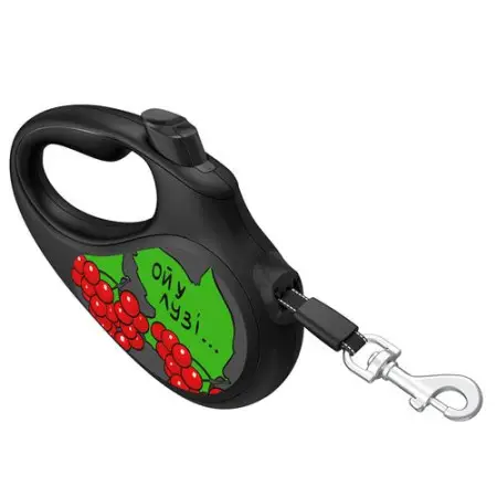 Повідець-рулетка для собак WAUDOG R-leash, малюнок "Калина", XS, до 12 кг, 3 м, світловідбиваюча стрічка чорний