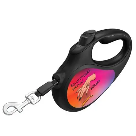 Повідець-рулетка для собак WAUDOG R-leash, малюнок "Конотопські магічні війська", L, до 50 кг, 5 м, світловідбиваюча стрічка чорний