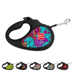 Повідець-рулетка для собак WAUDOG R-leash, малюнок "Літо", L, до 50 кг, 5 м, світловідбиваюча стрічка чорний