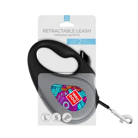 Поводок-рулетка для собак WAUDOG R-leash, рисунок Лето, L, до 50 кг, 5 м, светоотражающая лента черный