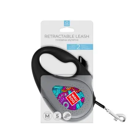 Поводок-рулетка для собак WAUDOG R-leash, рисунок Лето, M, до 25 кг, 5 м, светоотражающая лента черный