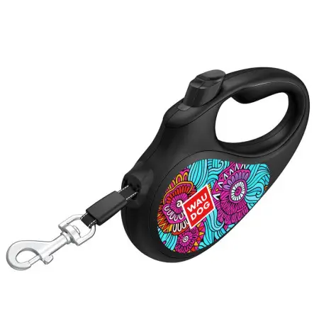 Поводок-рулетка для собак WAUDOG R-leash, рисунок Лето, M, до 25 кг, 5 м, светоотражающая лента черный