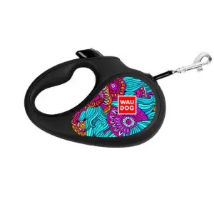 Повідець-рулетка для собак WAUDOG R-leash, малюнок "Літо", S, до 15 кг, 5 м, світловідбиваюча стрічка чорний