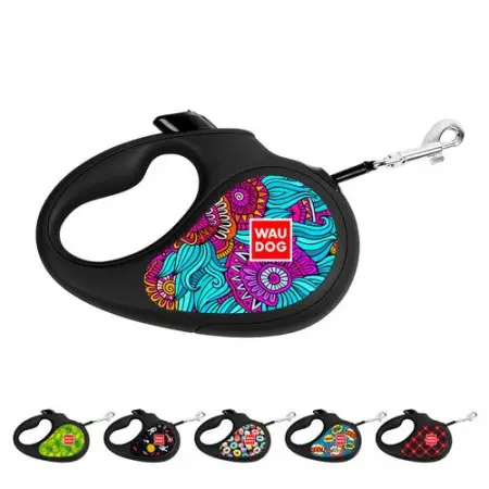 Повідець-рулетка для собак WAUDOG R-leash, малюнок "Літо", XS, до 12 кг, 3 м, світловідбиваюча стрічка чорний