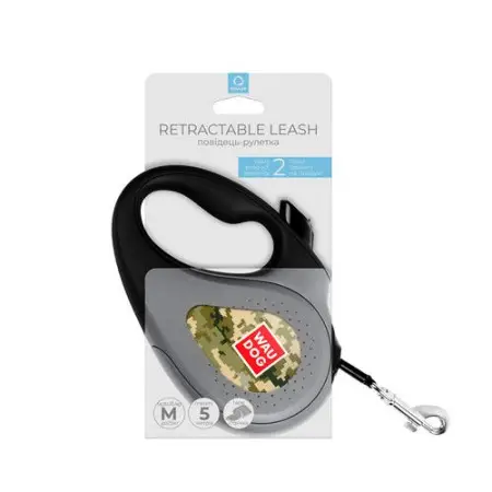 Поводок-рулетка для собак WAUDOG R-leash, рисунок Милитари, M, до 25 кг, 5 м, светоотражающая лента
