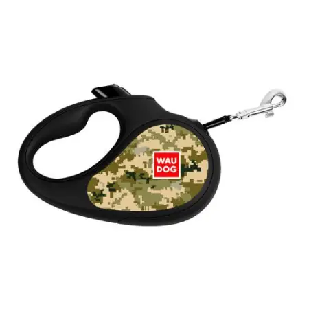 Повідець-рулетка для собак WAUDOG R-leash, малюнок "Мілітарі", S, до 15 кг, 5 м, світловідбиваюча стрічка
