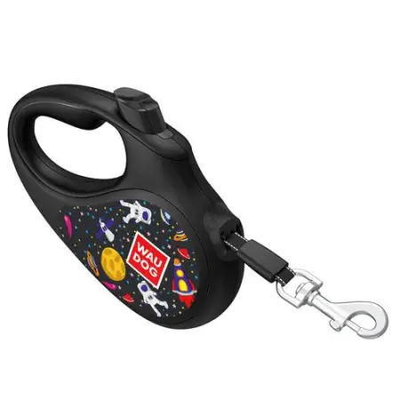 Повідець-рулетка для собак WAUDOG R-leash, малюнок "NASA", L, до 50 кг, 5 м, світловідбиваюча стрічка чорний