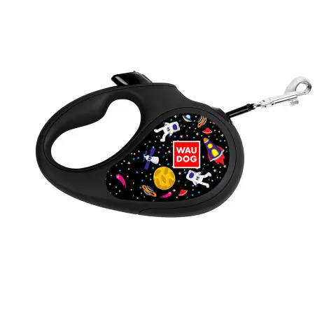 Повідець-рулетка для собак WAUDOG R-leash, малюнок "NASA", M, до 25 кг, 5 м, світловідбиваюча стрічка чорний
