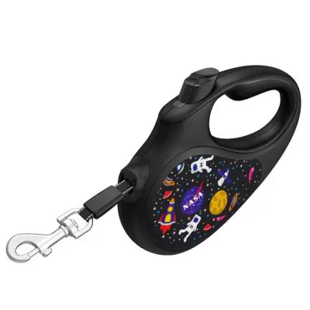 Поводок-рулетка для собак WAUDOG R-leash, рисунок NASA, S, до 15 кг, 5 м, светоотражающая лента черный