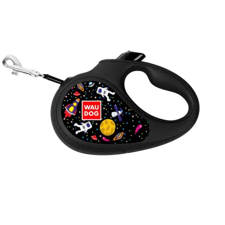 Поводок-рулетка для собак WAUDOG R-leash, рисунок NASA, XS, до 12 кг, 3 м, светоотражающая лента черный