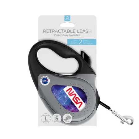 Поводок-рулетка для собак WAUDOG R-leash, рисунок NASA21, L, до 50 кг, 5 м, светоотражающая лента черный