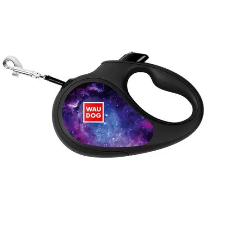 Поводок-рулетка для собак WAUDOG R-leash, рисунок NASA21, M, до 25 кг, 5 м, светоотражающая лента черный