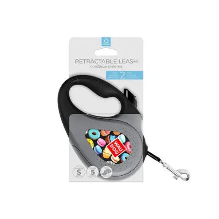 Поводок-рулетка для собак WAUDOG R-leash, рисунок Пончики, S, до 15 кг, 5 м, светоотражающая лента черный