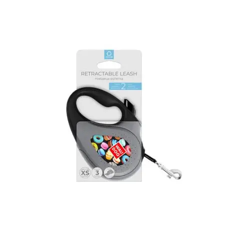 Поводок-рулетка для собак WAUDOG R-leash, рисунок Пончики, XS, до 12 кг, 3 м, светоотражающая лента черный