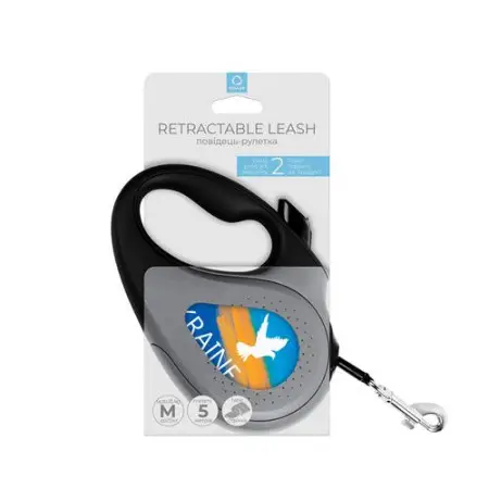 Повідець-рулетка для собак WAUDOG R-leash, малюнок "Прапор", M, до 25 кг, 5 м, світловідбиваюча стрічка чорний