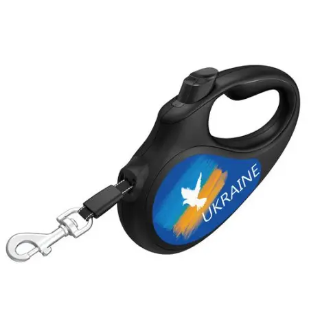 Повідець-рулетка для собак WAUDOG R-leash, малюнок "Прапор", S, до 15 кг, 5 м, світловідбиваюча стрічка чорний