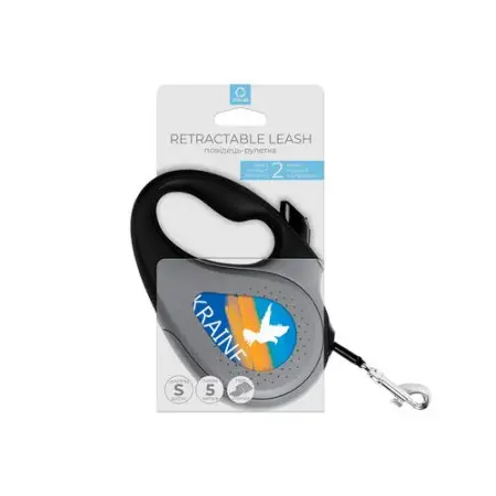 Повідець-рулетка для собак WAUDOG R-leash, малюнок "Прапор", S, до 15 кг, 5 м, світловідбиваюча стрічка чорний