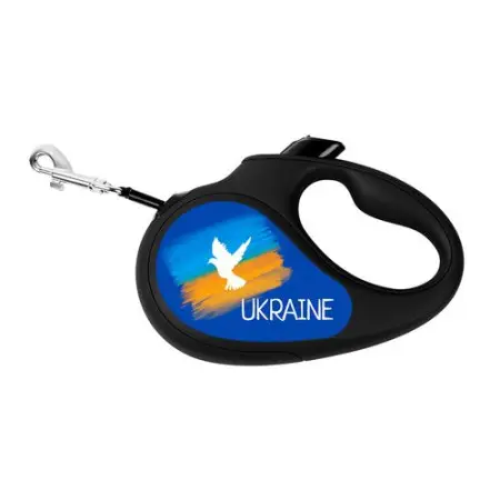 Повідець-рулетка для собак WAUDOG R-leash, малюнок "Прапор", S, до 15 кг, 5 м, світловідбиваюча стрічка чорний