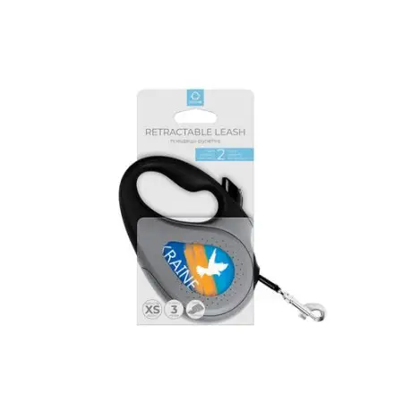 Повідець-рулетка для собак WAUDOG R-leash, малюнок "Прапор", XS, до 12 кг, 3 м, світловідбиваюча стрічка чорний