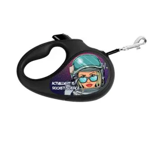 Поводок-рулетка для собак WAUDOG R-leash, рисунок Космос. Ракетостроение, светоотражающая лента, M, до 25 кг, 5 м черный