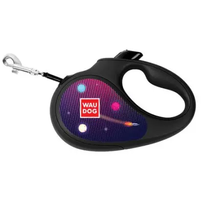 Поводок-рулетка для собак WAUDOG R-leash, рисунок Космос. Ракетостроение, светоотражающая лента, XS, до 12 кг, 3 м черный