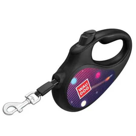 Поводок-рулетка для собак WAUDOG R-leash, рисунок Космос. Ракетостроение, светоотражающая лента, XS, до 12 кг, 3 м черный