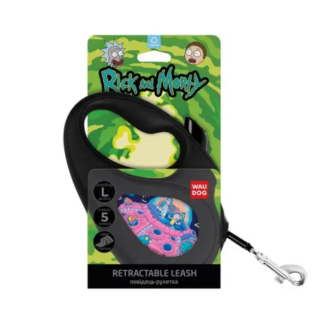 Поводок-рулетка для собак WAUDOG R-leash, рисунок Рик и Морти 1, L, до 50 кг, 5 м, светоотражающая лента черный