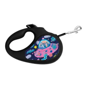 Повідець-рулетка для собак WAUDOG R-leash, малюнок "Рік та Морті 1", M, до 25 кг, 5 м, світловідбиваюча стрічка чорний