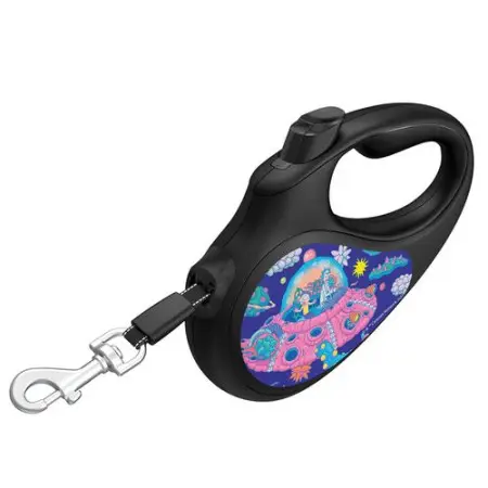 Поводок-рулетка для собак WAUDOG R-leash, рисунок Рик и Морти 1, M, до 25 кг, 5 м, светоотражающая лента черный