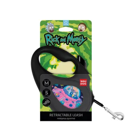 Поводок-рулетка для собак WAUDOG R-leash, рисунок Рик и Морти 1, M, до 25 кг, 5 м, светоотражающая лента черный