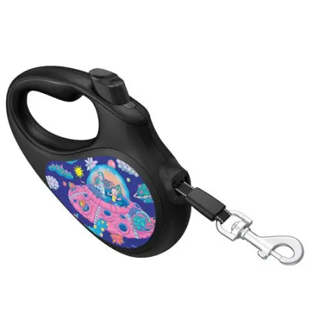 Повідець-рулетка для собак WAUDOG R-leash, малюнок "Рік та Морті 1", XS, до 12 кг, 3 м, світловідбиваюча стрічка чорний