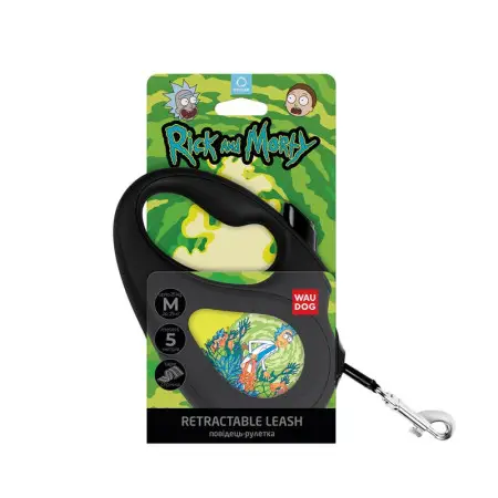 Поводок-рулетка для собак WAUDOG R-leash, рисунок Рик и Морти 2, светоотражающая лента, M, до 25 кг, 5 м черный