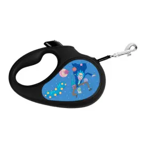 Повідець-рулетка для собак WAUDOG R-leash, малюнок "Рік та Морті 3", L, до 50 кг, 5 м, світловідбиваюча стрічка чорний