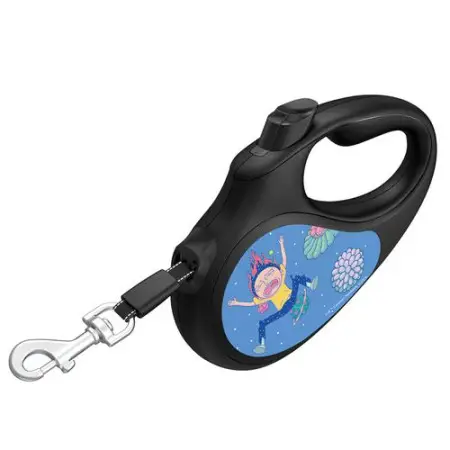 Повідець-рулетка для собак WAUDOG R-leash, малюнок "Рік та Морті 3", S, до 15 кг, 5 м, світловідбиваюча стрічка чорний