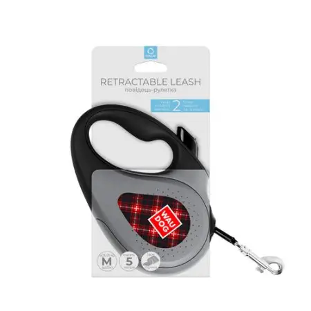 Повідець-рулетка для собак WAUDOG R-leash, малюнок "Шотландка", M, до 25 кг, 5 м, світловідбиваюча стрічка