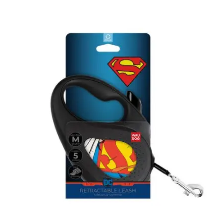 Поводок-рулетка для собак WAUDOG R-leash, рисунок Супермен Герой, M, до 25 кг, 5 м, светоотражающая лента черный