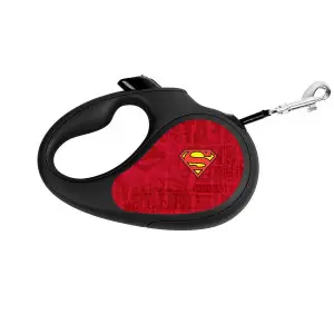 Повідець-рулетка для собак WAUDOG R-leash, малюнок "Супермен Лого червоний", M, до 25 кг, 5 м, світловідбиваюча стрічка чорний