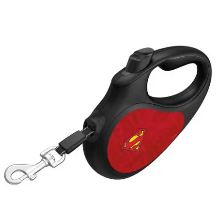 Повідець-рулетка для собак WAUDOG R-leash, малюнок "Супермен Лого червоний", M, до 25 кг, 5 м, світловідбиваюча стрічка чорний