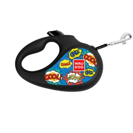 Повідець-рулетка для собак WAUDOG R-leash, малюнок "ВАУ", L, до 50 кг, 5 м, світловідбиваюча стрічка