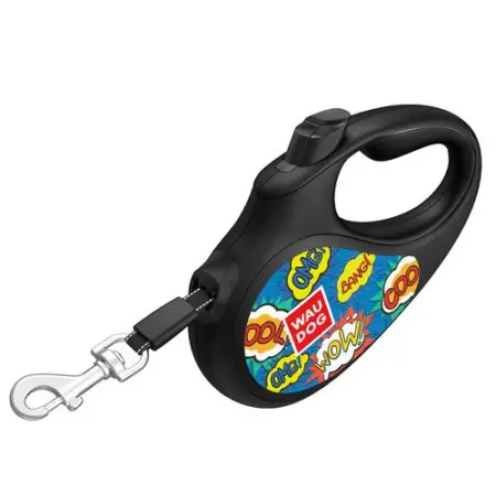 Поводок-рулетка для собак WAUDOG R-leash, рисунок ВАУ, M, до 25 кг, 5 м, светоотражающая лента черный