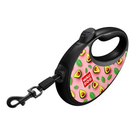Повідець-рулетка для собак WAUDOG R-leash з контейнером для пакетів, малюнок "Авокадо на рожевому", світловідбивна стрічка, M, до 20 кг, 5 м