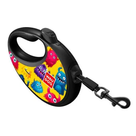 Поводок-рулетка для собак WAUDOG R-leash с контейнером для пакетов, рисунок Мохнатые монстры, светоотражающая лента, L, до 40 кг, 5 м