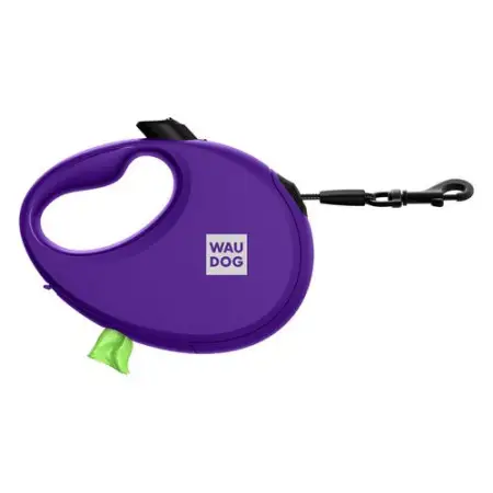 Поводок-рулетка для собак WAUDOG R-leash с контейнером для пакетов, светоотражающая лента, L, до 40 кг, 5 м, фиолетовый