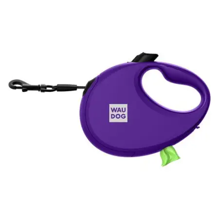 Поводок-рулетка для собак WAUDOG R-leash с контейнером для пакетов, светоотражающая лента, L, до 40 кг, 5 м, фиолетовый