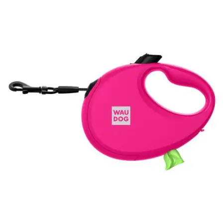 Повідець-рулетка для собак WAUDOG R-leash з контейнером для пакетів, світловідбивна стрічка, M, до 20 кг, 5 м, рожевий