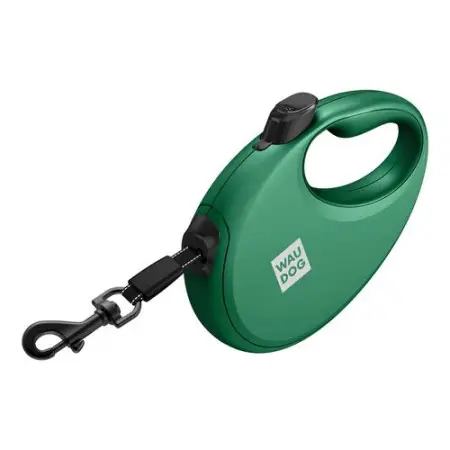 Повідець-рулетка для собак WAUDOG R-leash з контейнером для пакетів, світловідбивна стрічка, M, до 20 кг, 5 м, зелений