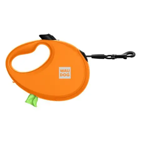 Поводок-рулетка для собак WAUDOG R-leash с контейнером для пакетов, светоотражающая лента, S, до 12 кг, 3 м, оранжевый